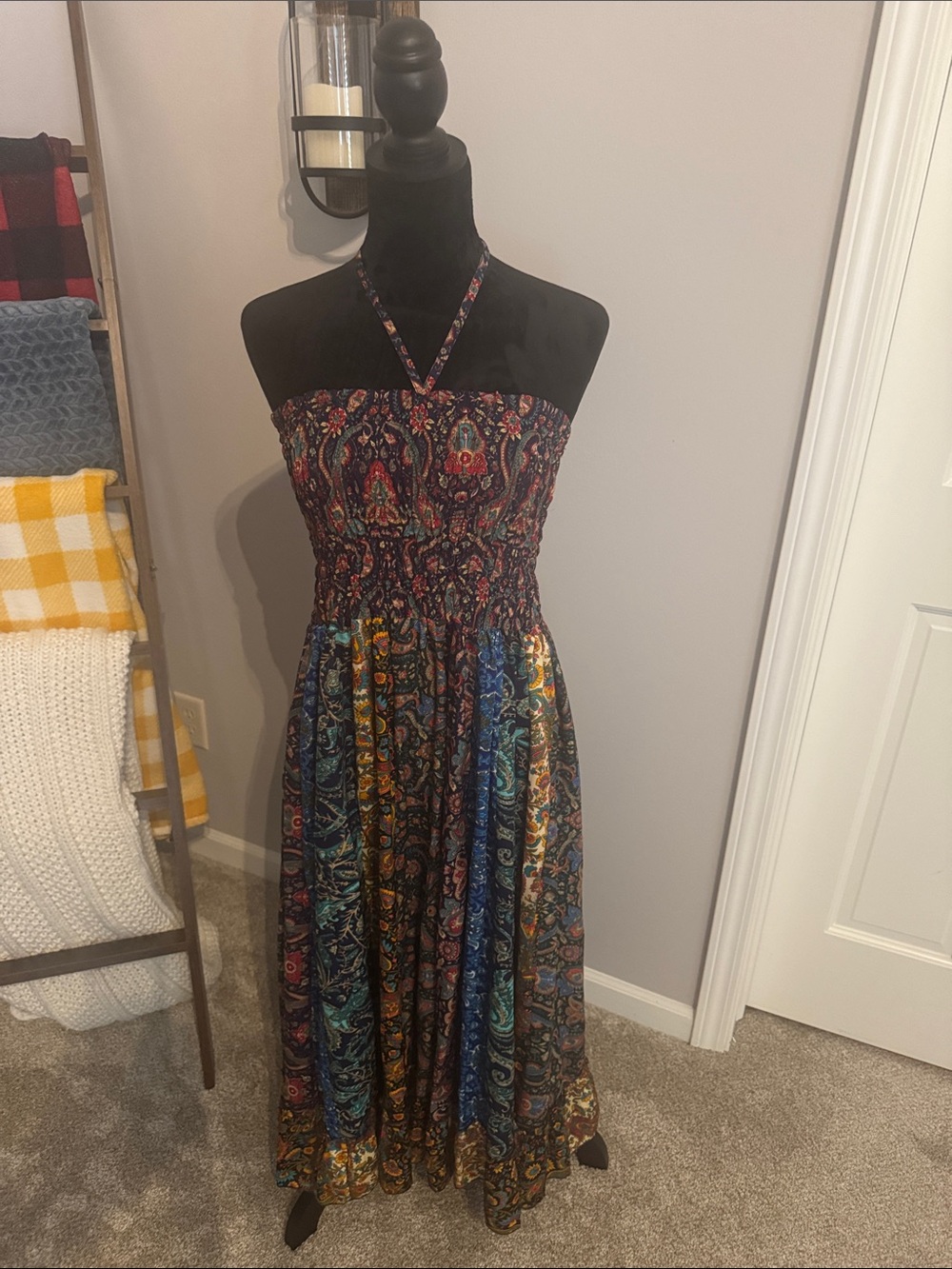 EARTHBOUND Strapless Maxi Dress in Black with Multicolor Paisley